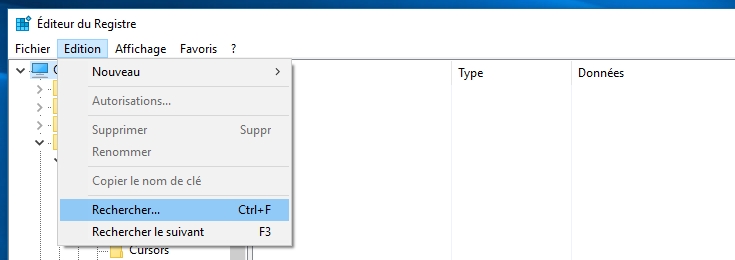 Recherche dans le Registre Windows