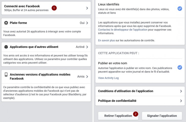Applications Facebook mobile