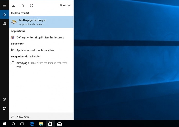 Nettoyage disque depuis Cortana