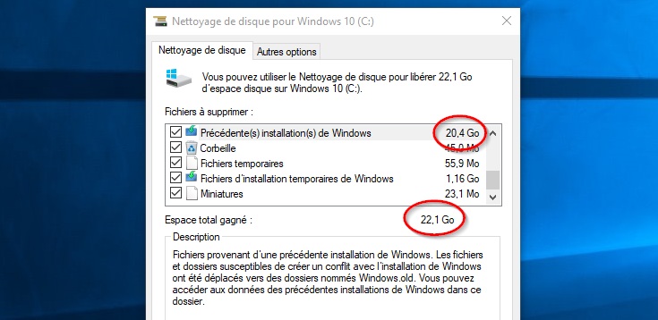 Éléments concernés par le nettoyage de Windows