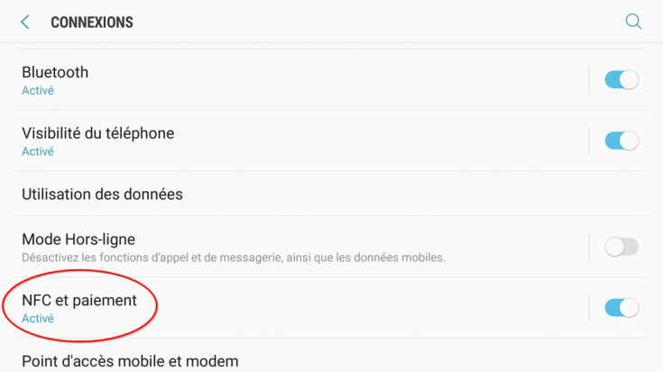 Option NFC sur Android