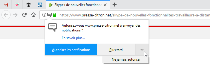 Demande d'un site Web qui veut notifier