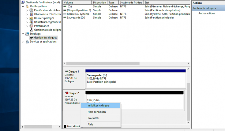 Configuration nouveau disque dans Windows