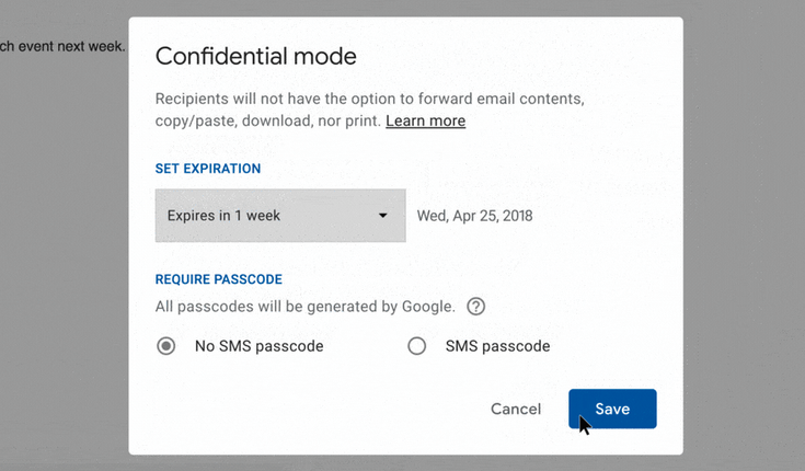 Mode confidentiel dans Gmail