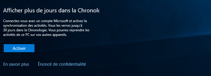 Connexion Microsoft pour activation Timeline