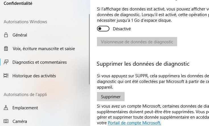 Suppression des données de diagnostic