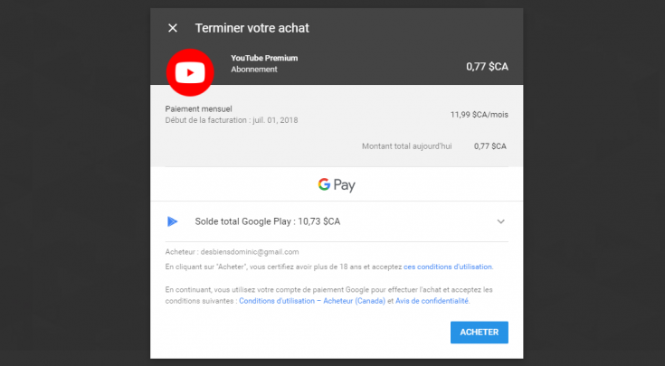 Abonnement YouTube Premium