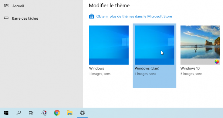Choix d'un thème clair dans Windows 10
