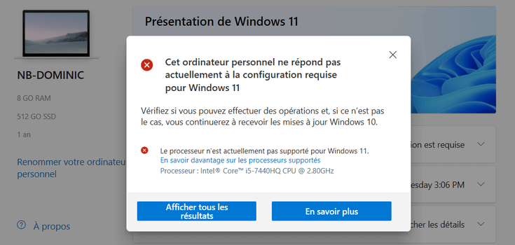 Compatibilité Windows 11