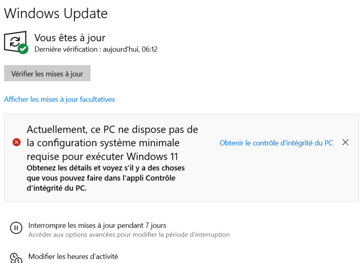 Ordinateur non compatible Windows 11